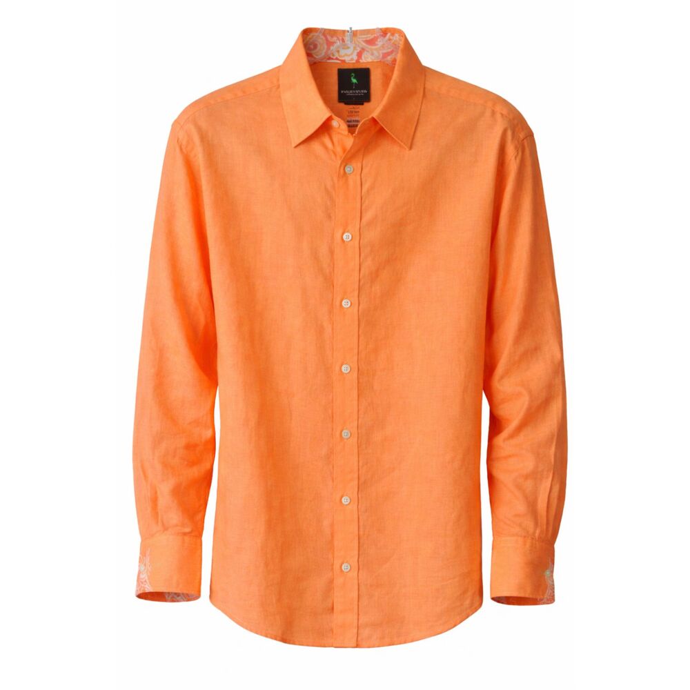 TailorByrd Button Shirt Linen Orange Logo Mens Large Long Sleeve Collar